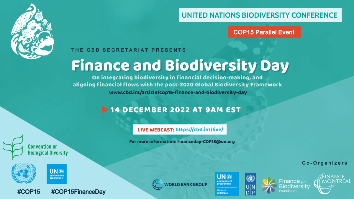 Social media card introducing the Finance and Biodiversity Day