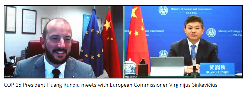 COP15 President Huang meets with European Commissioner Virginijus Sinkevicius