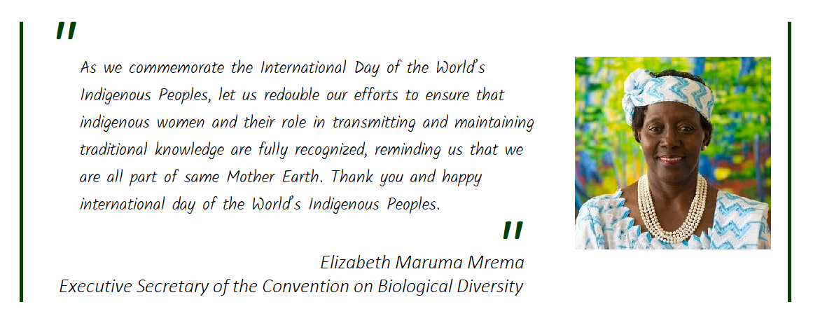 Quote from Elizabeth Maruma Mrema, ES of the CBD on the occasion of Indigenous Peoples International Day on August 9th, 2022