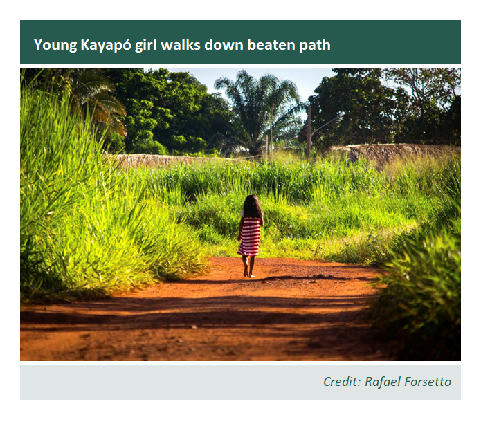 Young Kayapó girl walks down beaten path